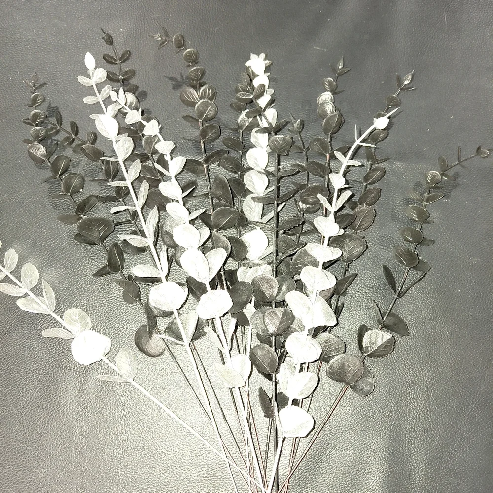 Set of 15 Faux Eucalyptus Stems - 10 Black & 5 Silver - 15